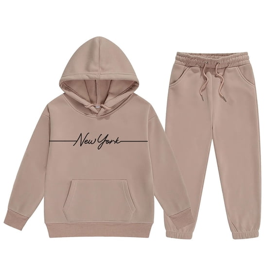 DHFJKG Kids Track Suits Girls Boys Hoodies Long Sleeved Letter Print Hooded Sweatshirts Elastic Drawstring Ankle-Tied Sweatpants 2 Piece Outfits For 2-13 Years Comfort Sets