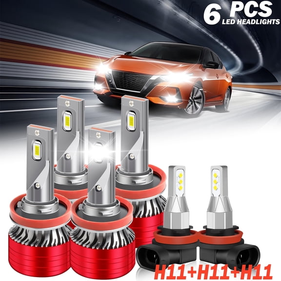 Fit for 2013 - 2023 Nissan Sentra LED headlight bulbs H11 H9 H8 High/Low Beam+ Fog lights,800% Brighter than halogen,16000LM 120W 6000K,6PCS