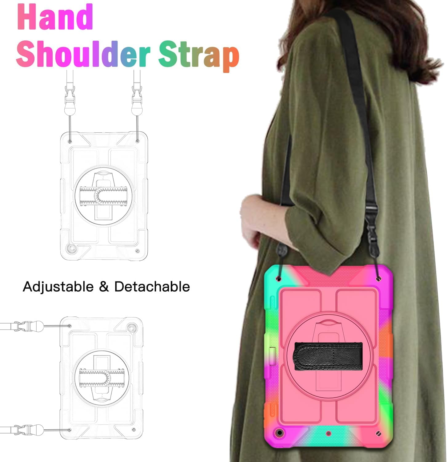 SUPNICE iPad 9th/8th/7th Generation Case,iPad 10.2 Case for kids, Shockproof [360 Rotating Stand] [Hand Strap] [Pencil Holder] Case for New iPad 9th Gen, iPad 10.2 Inch 2021/2020/2019 - Pink