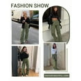 thumbnail image 5 of AILIYIL Cargo Pants Women High Waist Casual Pants Wide Leg Pants Baggy Streetwear Trousers 6 Pockets (Green,XXL), 5 of 7