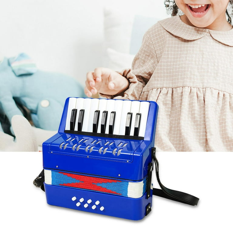 17 Keys 8 Bass Piano Accordion Kids Accordion Toy for Beginner Kids Children Blue, Size: 23cmx10cmx23cm