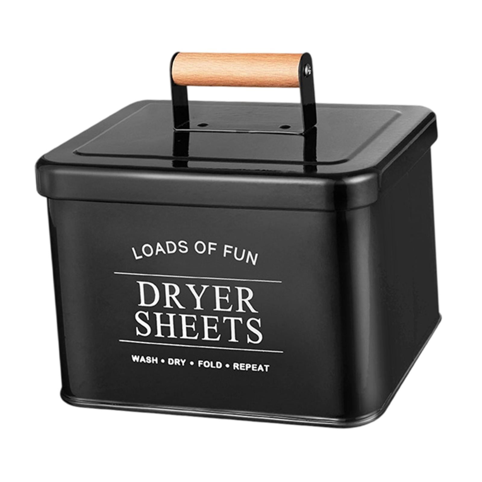 Fiocias Dryer Sheet Container Organizer Wood Handle Metal Storage Bin Modern Laundry Pod Black