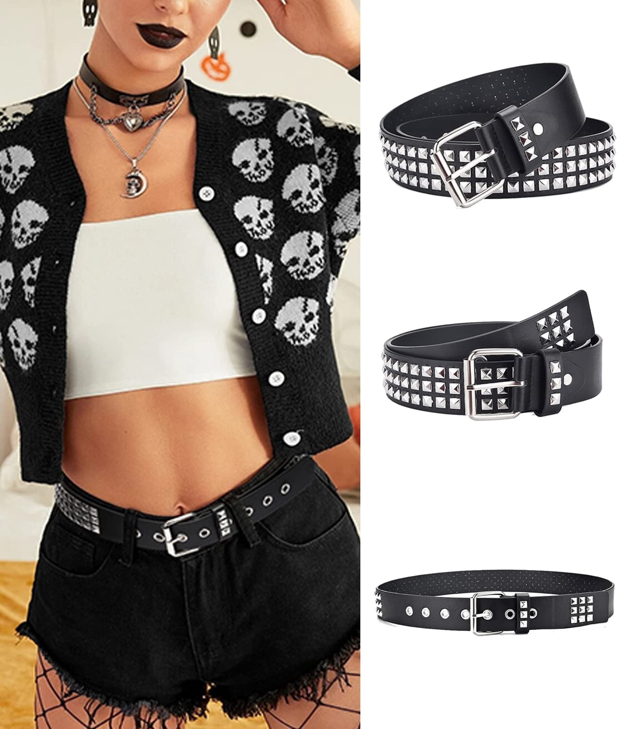 Studded Belt Women Y2K Spike Belts Black Girl Woman Stud Punk Waist Belt for Halloween Cosplay