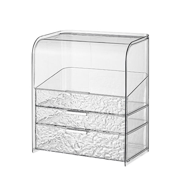 Organizador de maquillaje, vitrina transparente de 3 capas para cosméticos con tapa