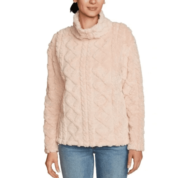 Eddie Bauer Women's Cable Fleece Mock Neck Pullover Pink XL