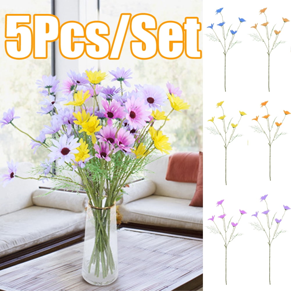 SPRING PARK 5Pcs Artificial Silk Daisy Flower Bulk Bouquet Daisies