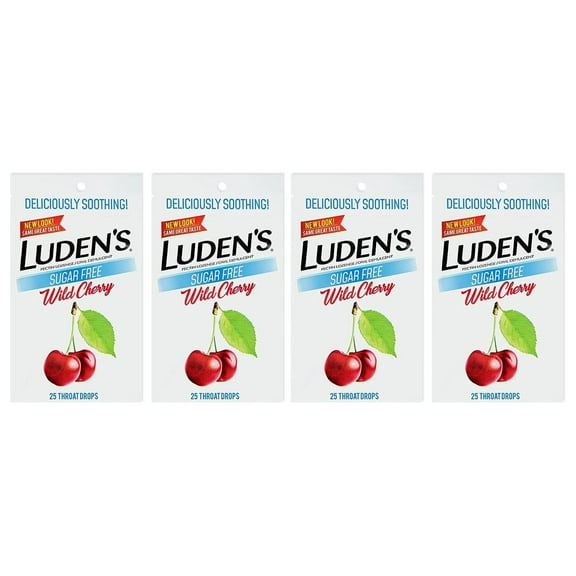Luden's Deliciously Soothing Throat Drops | Sugar-Free | Wild Cherry Flavor | 25 Count Each | Pack of 4