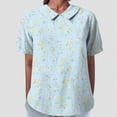 thumbnail image 2 of TOWMUS Womens Summer Blouses Women's Summer Lapel Print Cotton and Linen Top Shirts for Women Linen Floral Blouse Sky Blue, 2 of 5
