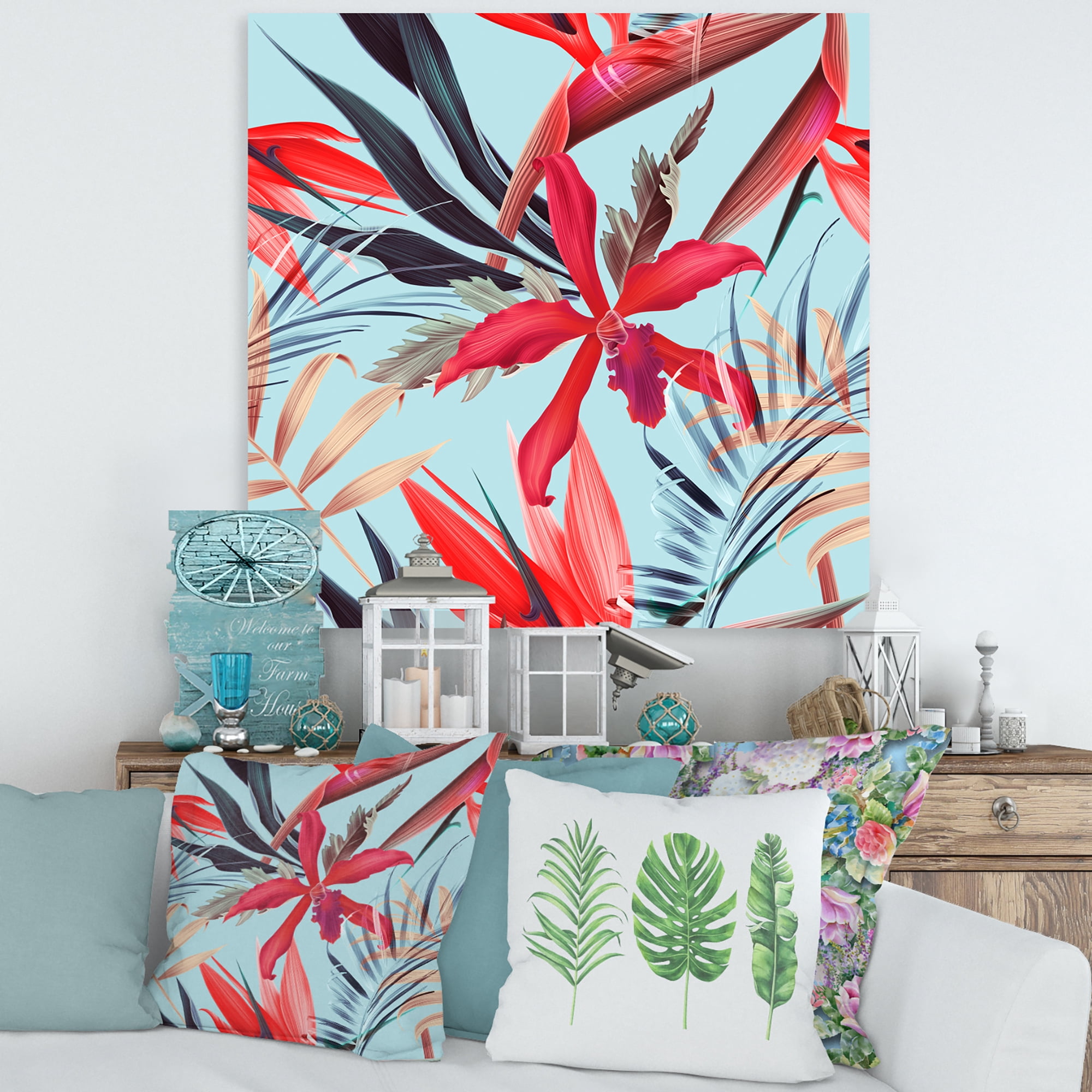 VIntage Tropical Flowers IV 30 in x 30 in Painting Canvas Art Print, by Designart