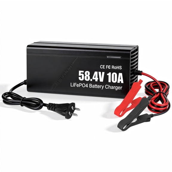 48V 10A LiFePO4 Battery Charger, 58.4V Lithium Battery Charger, Fast Charging, Over-Current and Over-Voltage Protection for 48V Lithium Iron Phosphate Batteries