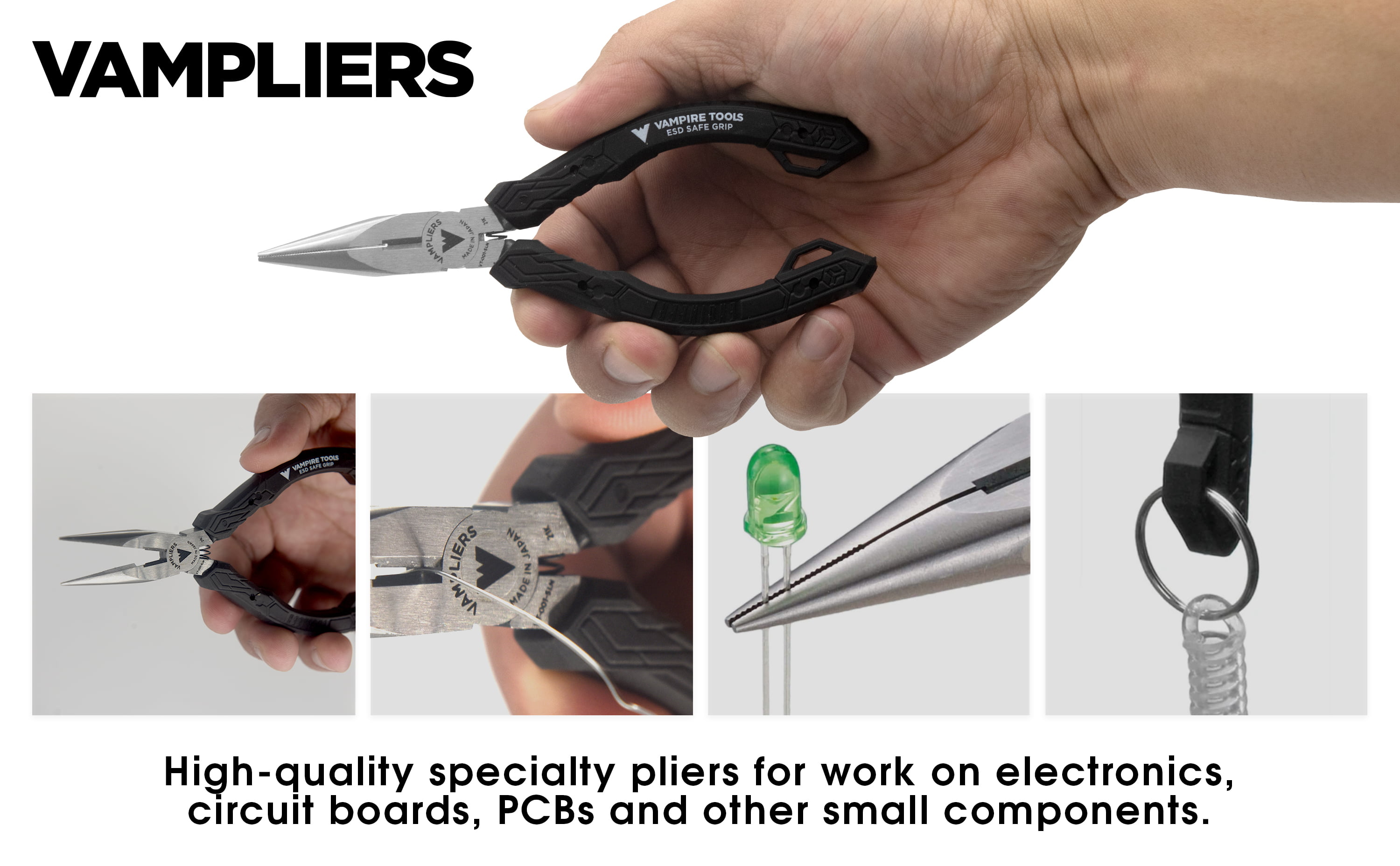 VAMPLIERS 5.5 Precision Tip Carbon Steel Mini Needle Nose Pliers with No  Serrated Jaws. ESD safe, ideal for precision work on SMD. Made in Japan