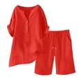 thumbnail image 6 of Short Sets for Women 2 Peice Outfits Short Sleeve Cotton Linen Shirts Matching Wide Leg Shorts Comfy Breathable Summer Outfits, 2XL, 6 of 7