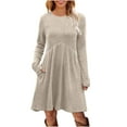 thumbnail image 3 of yillto Long Sleeve Dress for Women Crew Neck Ribbed Knit Tunic Dresses Knee Length Sweaters with Pockets, 3 of 7