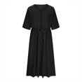 thumbnail image 5 of UVEASISHA Cotton Casual Beach Dresses for Women Short Sleeve V Neck Button Down Shirt Dress Drawstring High Waisted A Line Maxi Dresses Black XL, 5 of 8