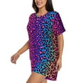 thumbnail image 2 of Lsque Leopard Neon Rainbow Gradient Women's Short-Sleeved Pajama Set - 2 Piece Soft and Lightweight Sleepwear Set-Large, 2 of 9