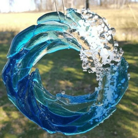 

Ocean Catching Pendant Decoration Fused Blue Wave Glass Ocean Suncatcher Ornament Glass Wave Sun Catcher Glass Crystal Prism Wave Pendant Ornaments for Home Yard Outdoor Decorations 20X20CM A2