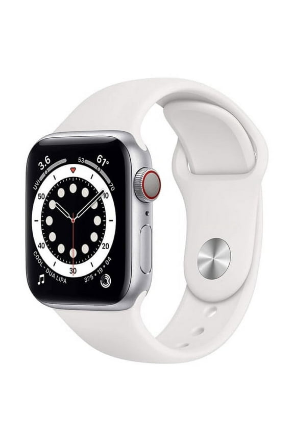 Pre-Owned Apple Watch Series 6 40mm GPS + Cellular Unlocked - Silver Aluminum Case - White Sport Band (2020)
