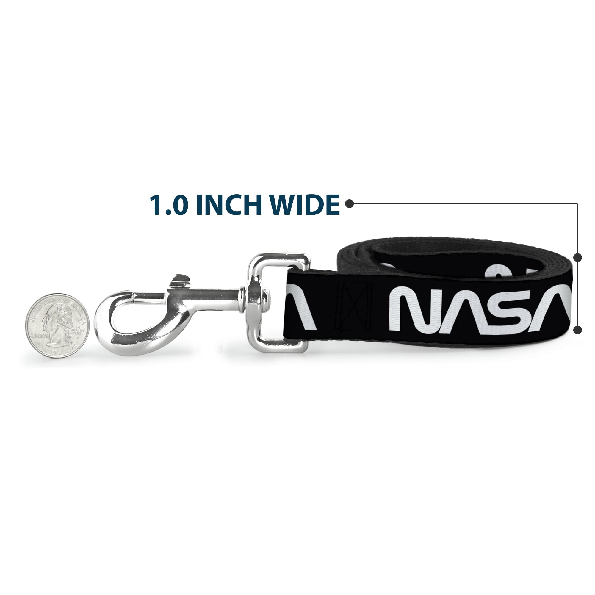 Buckle-Down Pet Leash, Dog Leash, NASA Text Black White, 6 Feet Long 1.0 Inch Wide