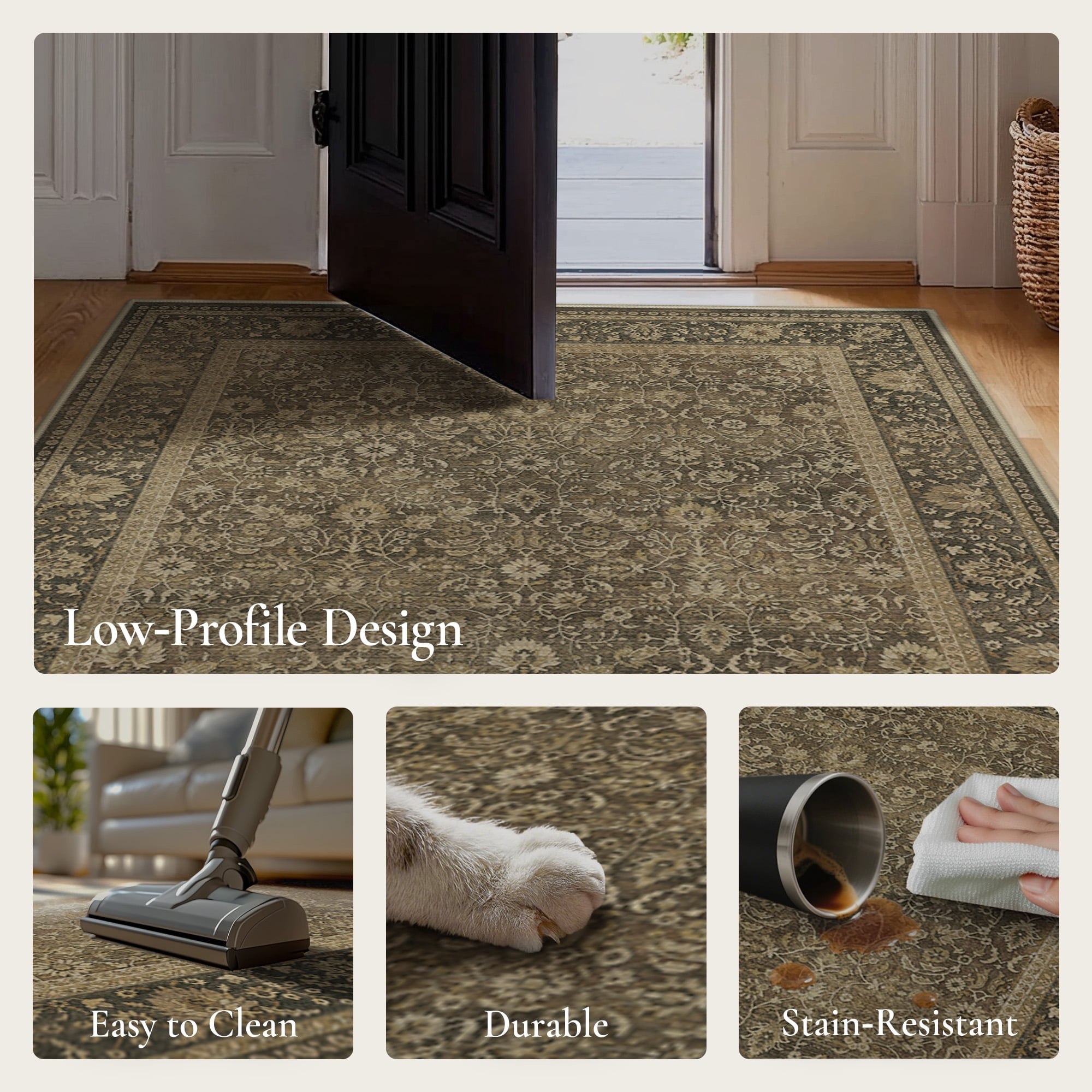 KUETH 2.5x12 Vintage Runner Rug Machine Washable Rugs for Living Room, Non Slip Flat Pile Rug with Rubber Backing, Boho Rug for Entryway Hallway Kitchen and Corridor