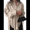 thumbnail image 2 of Camisas de Botones Extragrandes para Mujer, Blusas de Larga con Aberturas, Corte Alto y Bajo Caqui XL, 2 of 8