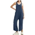 thumbnail image 4 of biudgviw Combinaisons pour Femmes Décontractées Sans Manches Col Rond Coton Lin Coupées Jambes Larges Combinaisons Amples Tendance avec Poches, 4 of 7