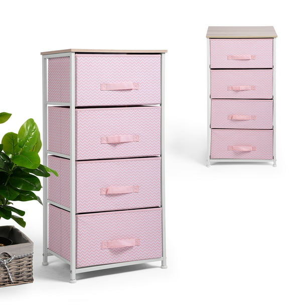 Homy Casa Pink Dresser Storage 4 Drawers Storage Fabric Dressers