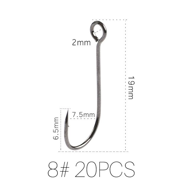 Supercontinent Barb Hook Anzuelo de pesca Anillo grande Acero al carbono Anzuelos individuales Anzuelos de gusano con anillo de ojos grandes 20 piezas Deng Xun unisex