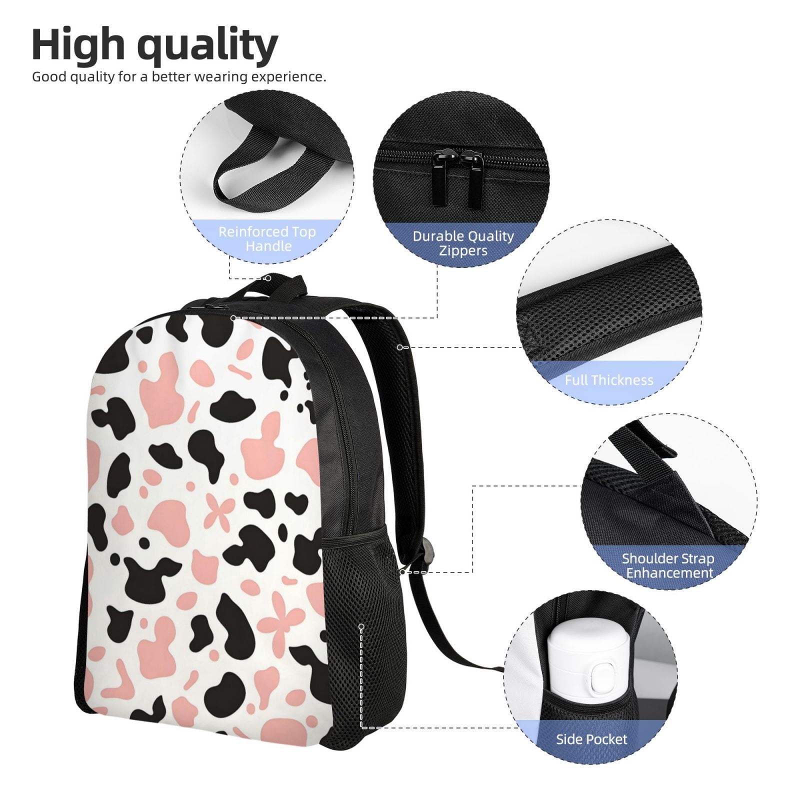 Single Side Full Backpack 16.1×11.8×4.5in Large Capacity Breathable Shoulder Belt Leisure Simple And Strong Bearing Capacity Simple Cow-Print Pattern_3