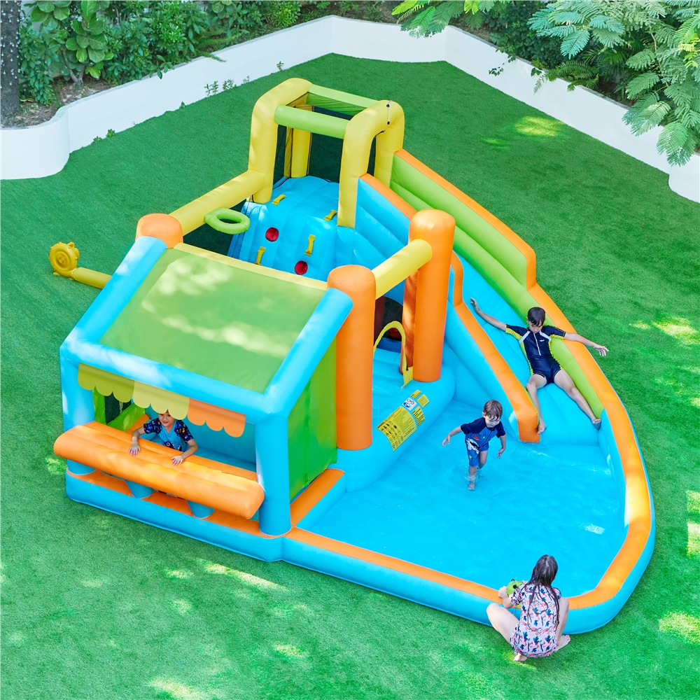 Renwick Inflatable Bounce House with Water Slide and Blower, Cyan