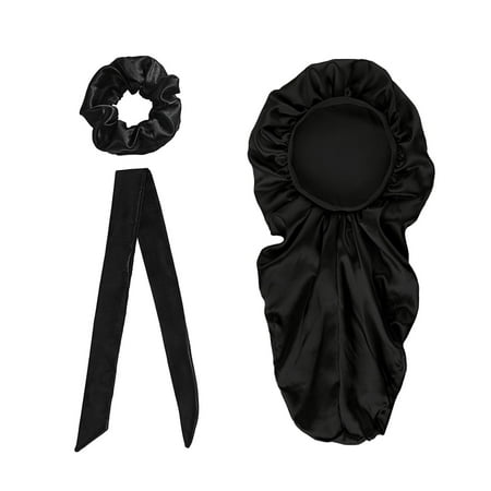 

Long Satin Bonnet Sleep Caps With Hair Band Loose Night Hat For Curly Hair