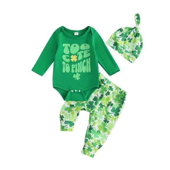 My First St. Patricks Day Baby Boy Girl Outfits Shamrock Print Long Sleeve Romper Pants Hat 3 6 9 12 18 Months Spring Clothes Set