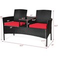 thumbnail image 5 of PRZL Patio Loveseat Rattan Wicker Loveseat with Coffee Table, Outdoor Conversation Sofa Furniture with Cushions for Garden Lawn Backyard Porch (Red), 5 of 13