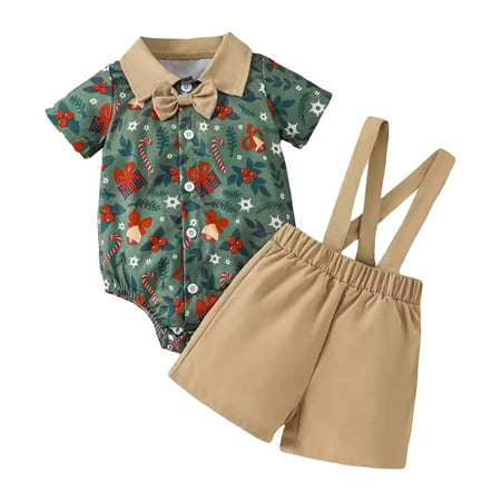 

Uvwlwu Christmas Outfits for Baby Girls Short Sleeve Cartoon Prints Romper Bodysuits Suspenders Shorts Outfits Christmas Gifts(Size:0-6 Months)