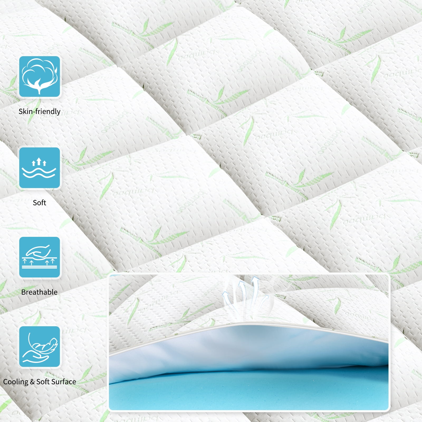 Twin Size 4 Inch Dual Layer Memory Foam Mattress Topper, 2 Inch Cooling Gel Foam + 2 Inch Pillow Top Cover, Medium Support Bed Pad for Back Pain Relief