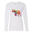thumbnail image 2 of Wild Bobby, Colorful Walking Good Luck Elephant Animal Lover Womens Graphic Long Sleeve T-Shirt, White, Small, 2 of 3