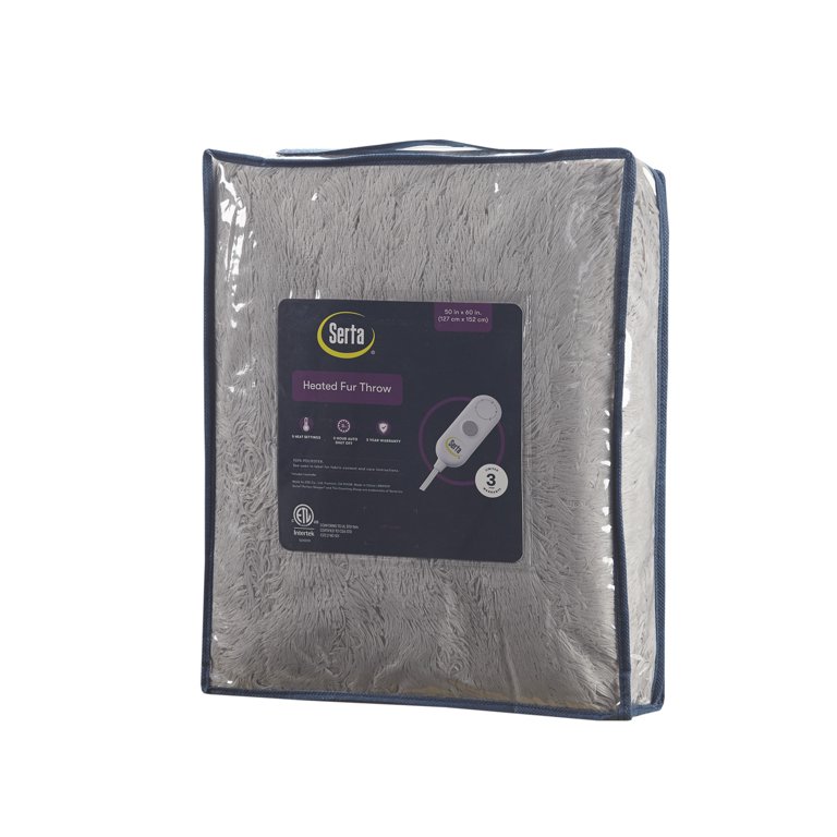 Serta Leena Shaggy Faux Fur Heated Throw, 50x60 inch, Grey - Walmart.com