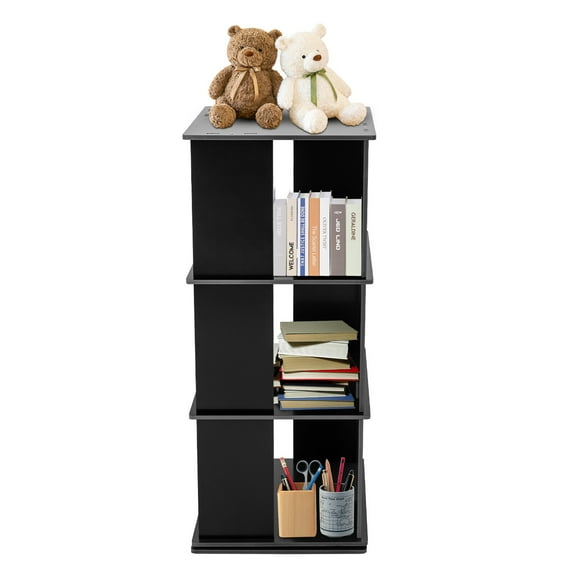 3 layers 360° Rotating Bookshelf Display FreeStanding Wood Bookcase Storage Rack