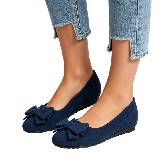 YOUYEDIAN Womens Flat Shoes Dress Non Slip Slip on Loafers Spring Fall Office Walking Shoes Trendy Closed Toe Orthopedic Shoes (Blue)