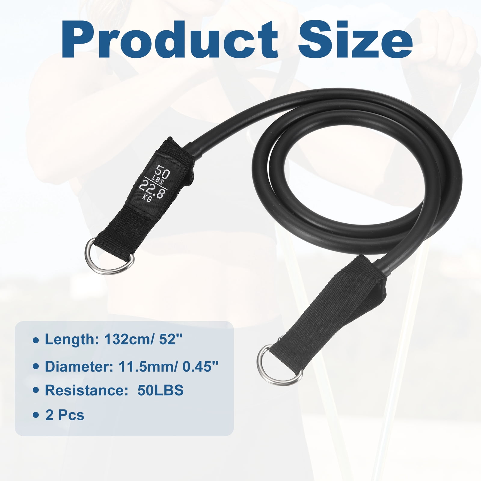Resistance Tube Band, Exercise Bands with Handles Stretch 50Lbs & 2 PCS & Latex & Black, Fitting for (Men/Women/Fitness/Strength Training/Gym Equipment/Work Out/Outdoor/Indoor)