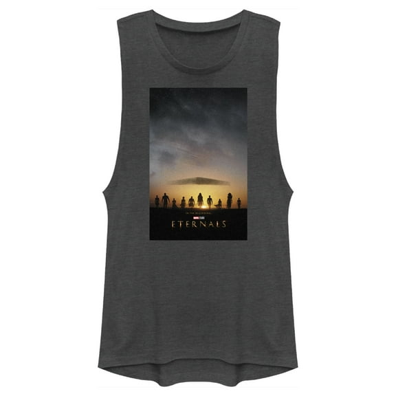 Junior's Marvel Eternals Movie Poster Festival Muscle Graphic Tee Charcoal Small