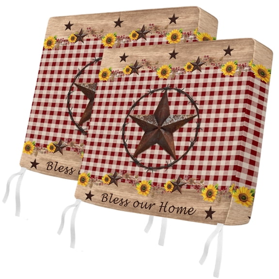 Outdoor Patio Cushion Covers 2 Pack Bless Our Home Chair Pads Slipcovers with Ties & Zipper Waterproof Seat Cover Texas Star Sunflower Red Plaid Seat Cushion Covers for Outdoor Couch Sofa 22x20 Inch