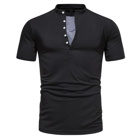 ZVNAΖH Men's Short Sleeve Button Stand Up Collar T-shirts Comfy Solid Daily Tops Basic Tees Summer Wear, M-2XL