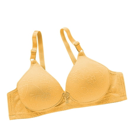 Yyeselk Full Coverage Bras for Women Push Up Soft No Underwire Bras Wirefree Comfort Adjustable Straps Brassiere Breathable Everyday Bra Yellow L