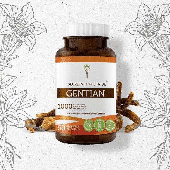 Secrets of the Tribe Gentian 60 Capsules, 500 mg, Responsibly farmed organic Gentian (Gentiana Lutea) Dried Root
