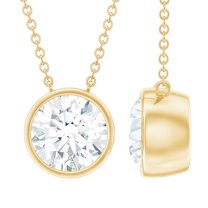 Rosec Jewels Lab Diamond Solitaire Necklace 1 Ct - Bezel Set Diamond Necklace Circle 7 mm (Ef-Vs Grade) - Anniversary Gift, 14K Yellow Gold