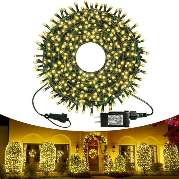 kemooie 300 LED Christmas Lights, 99FT Connective Green Wire Fairy Lights, Plug in 8 Lighting Modes, Waterproof for Indoor Outdoor Patio Garden Wedding Party Decoration (Warm White)