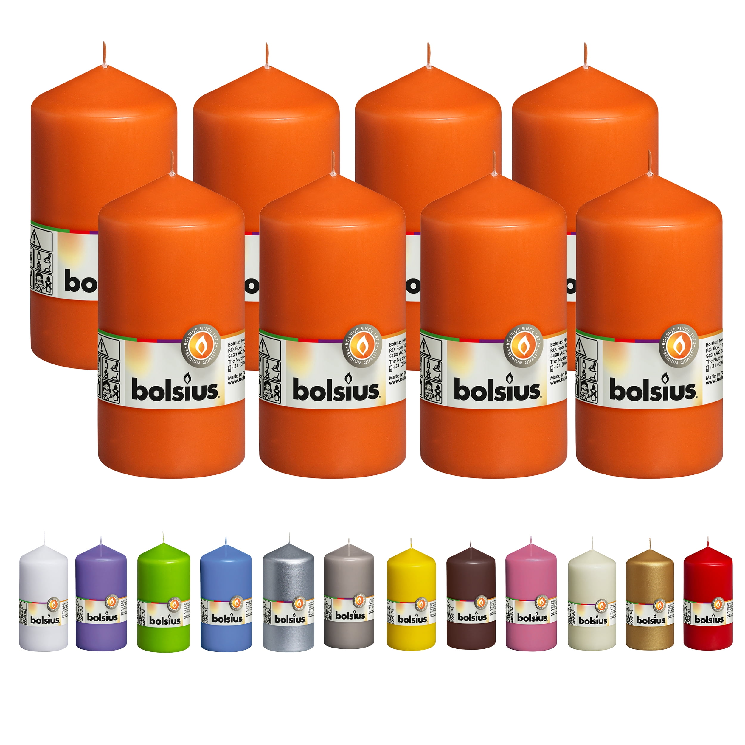 Bolsius 8 Orange (Mango) Pillar Candles 2.75" X 5" Gift CandlesHoliday Decor Candles