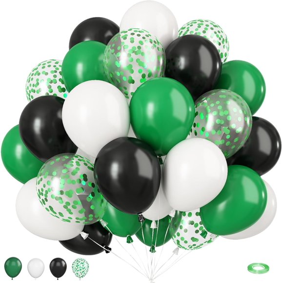 Yanonmyfd Pink and Purple Balloons, 50PCS 12 Inch Confetti Balloons, Metallic Purple Pink Latex Balloons with Ribbon, Party Balloons for Birthday Shower Wedding Party Decorations,Green Black White
