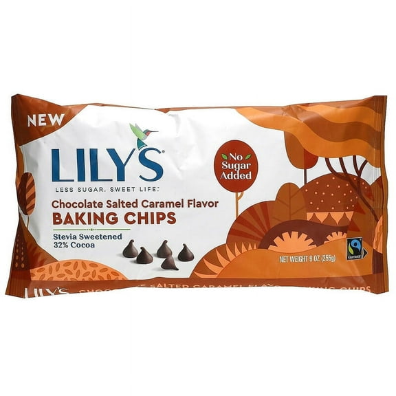 Lily's Sweets, Baking Chips, Chocolate Salted Caramel, 9 oz Pack of 4