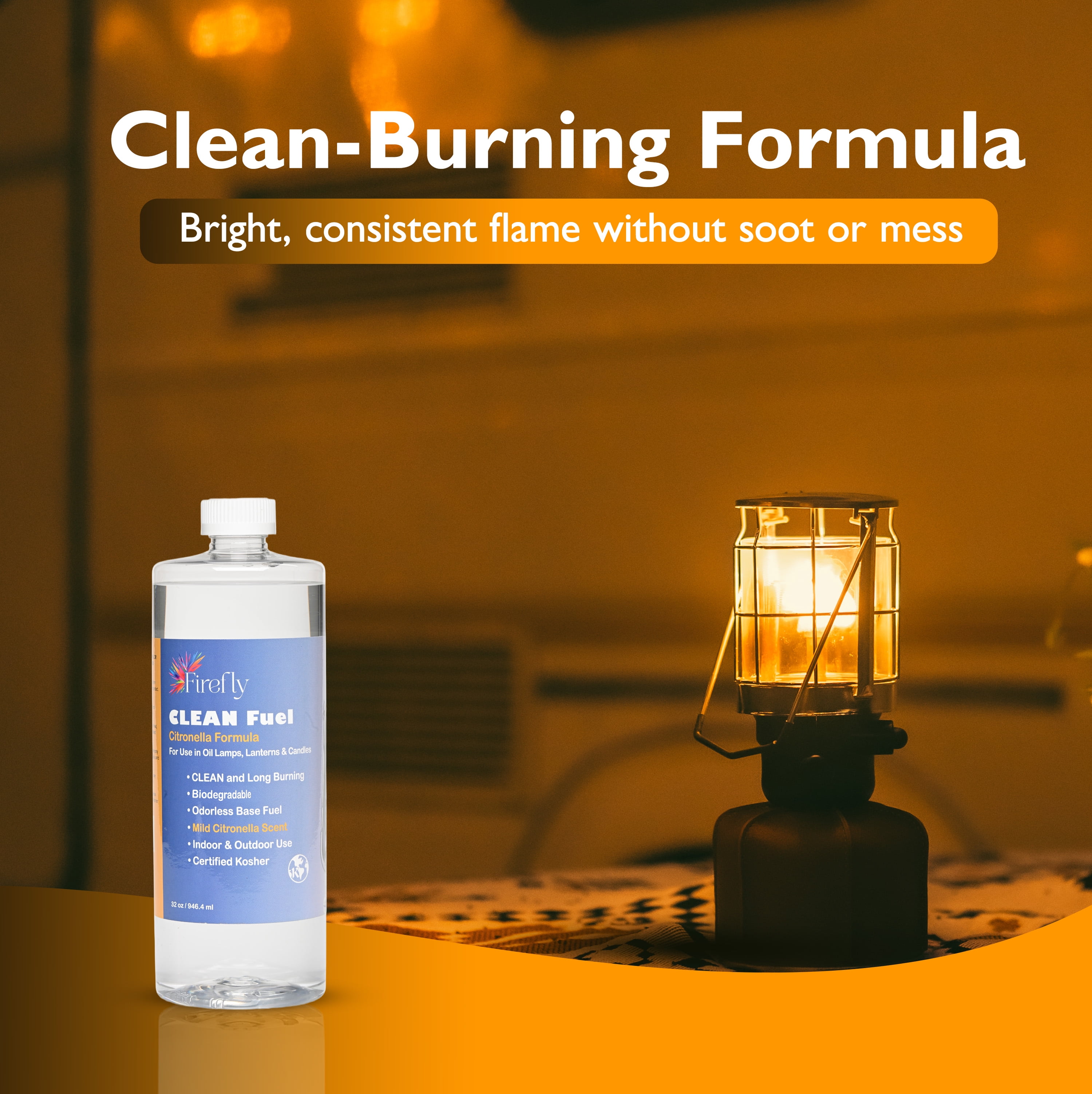 Firefly Fuel Eco-Friendly Clean Fuel with Citronella Essential Oil, Odorless, Smokeless Lamp Oil, 32 oz.